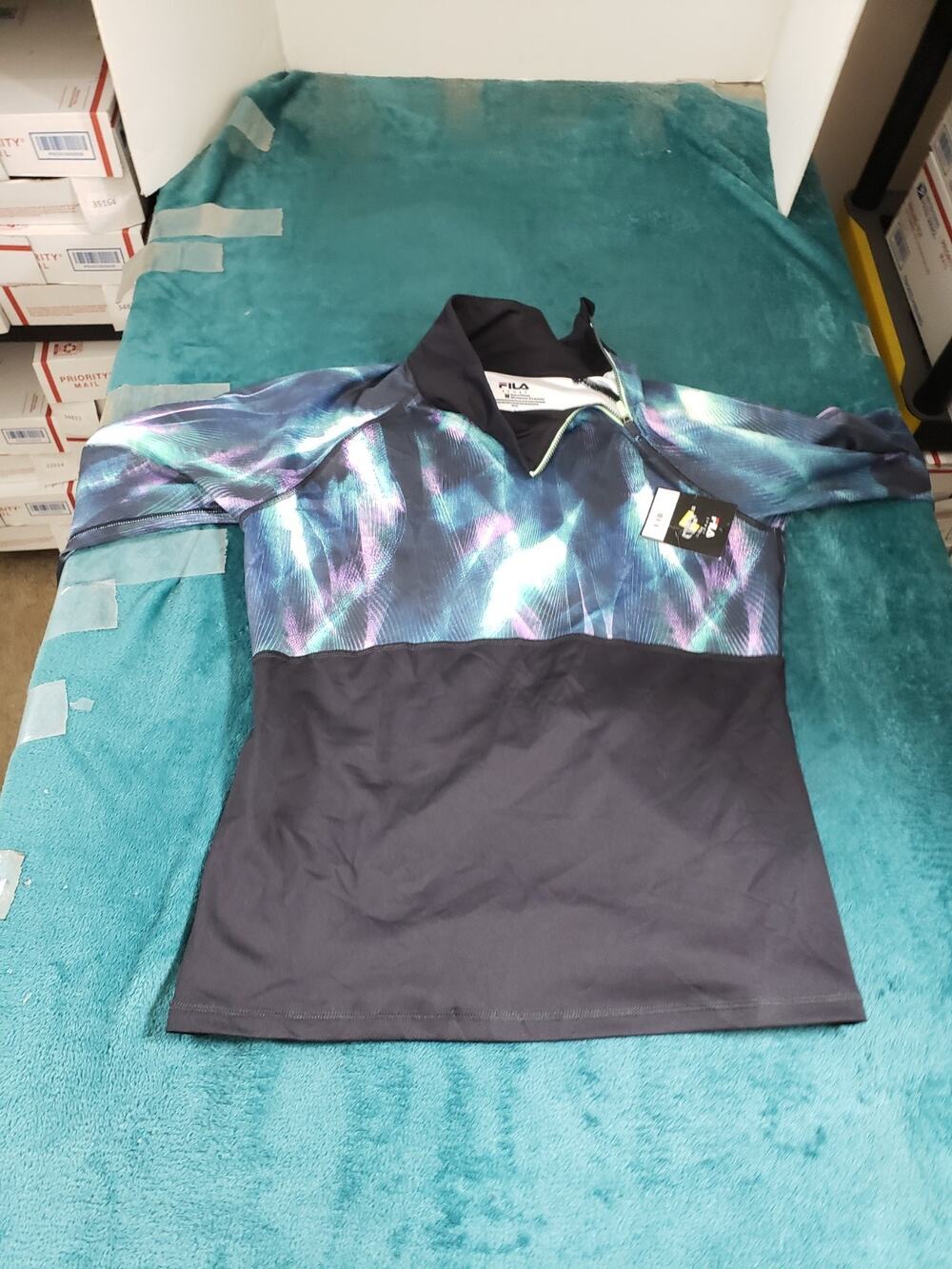Fila Sport Sweatshirt Size Medium Women Black Asymmetrical Zip Tie Dye NWT